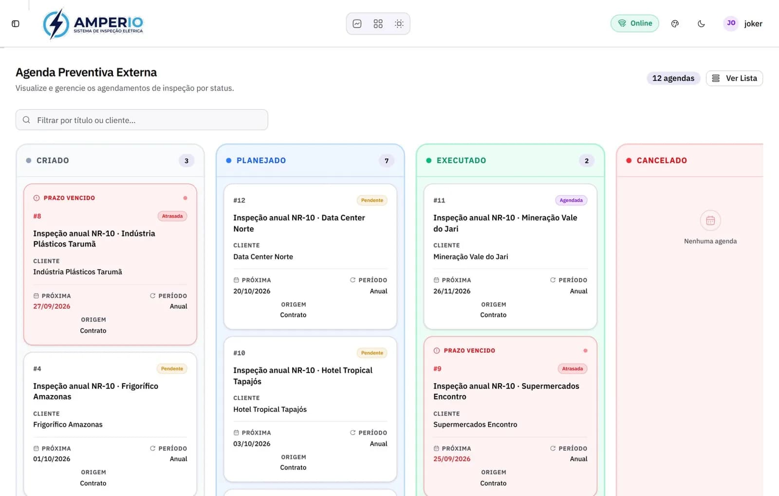 Kanban da agenda preventiva