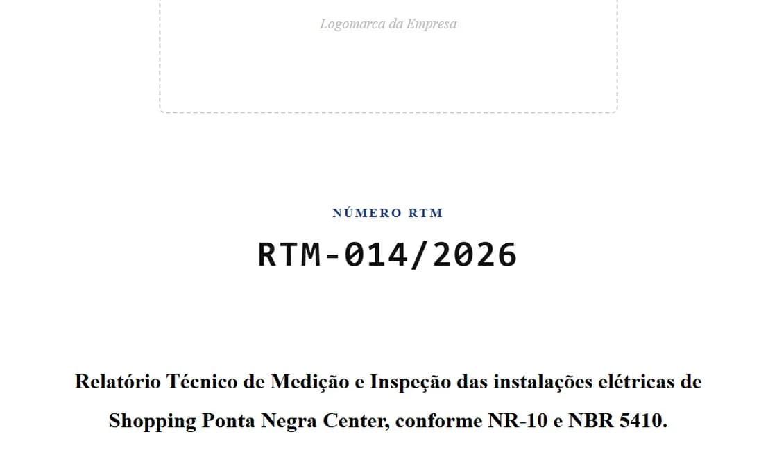 Capa do relatório técnico com número RTM